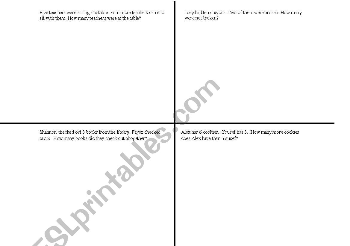 English worksheets Draw to Solve Simple MathStory Problems
