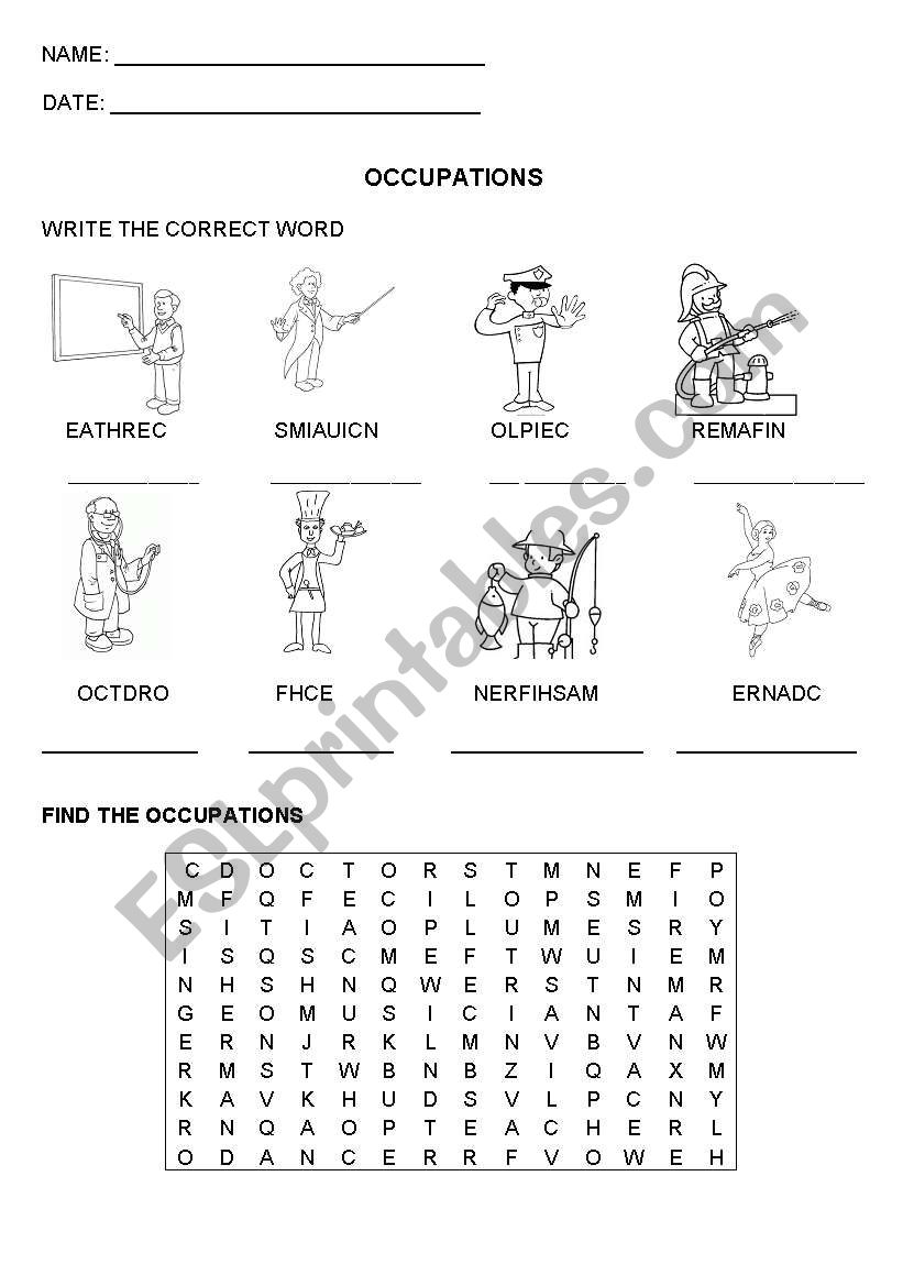 Occupations worksheet