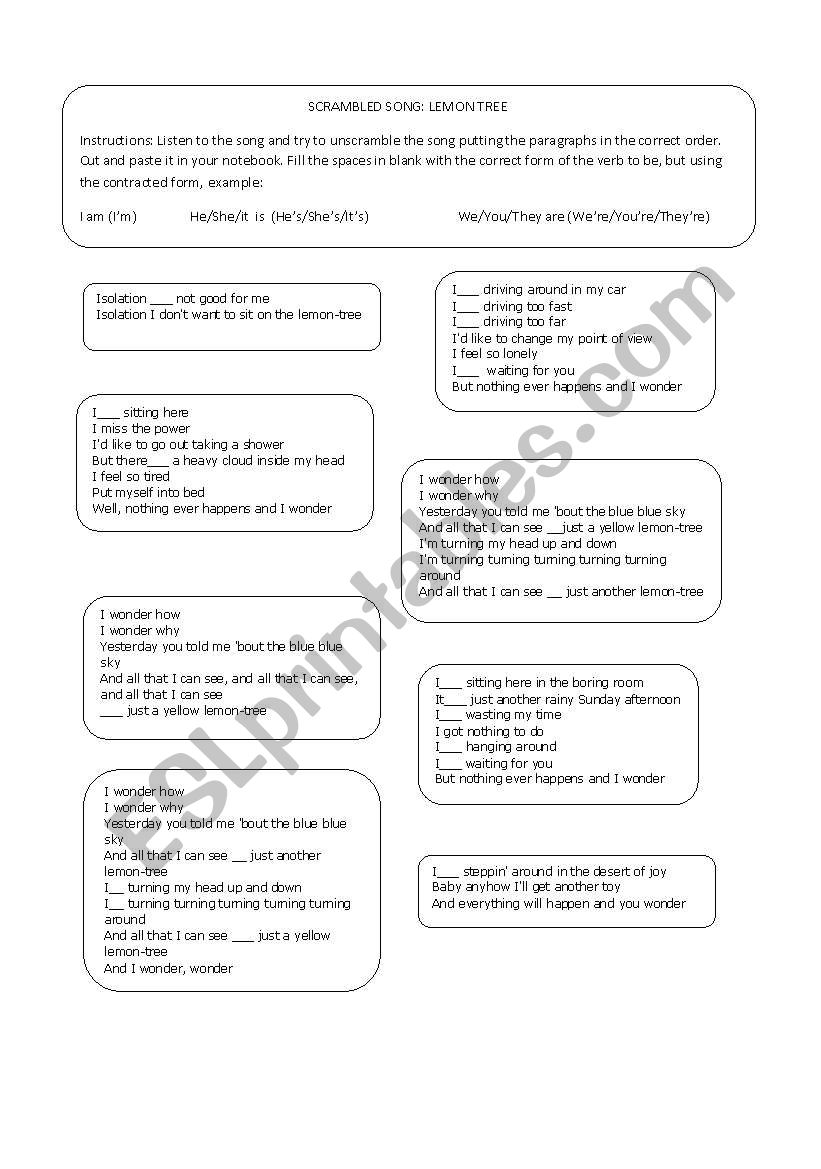 LEMON TREE SONG worksheet