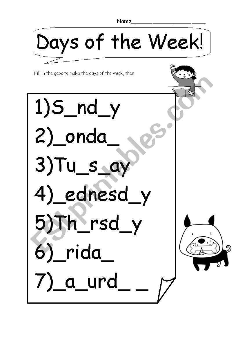 Days of the week worksheet