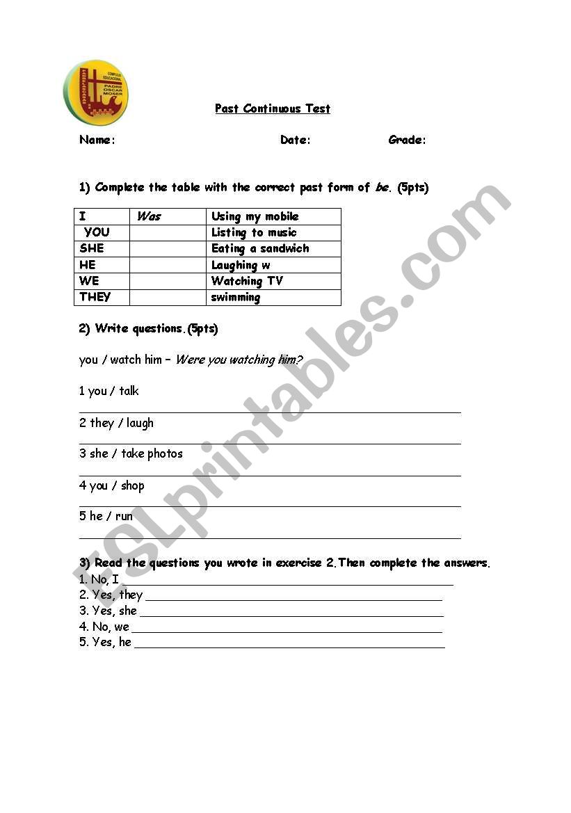 past continuous worksheet