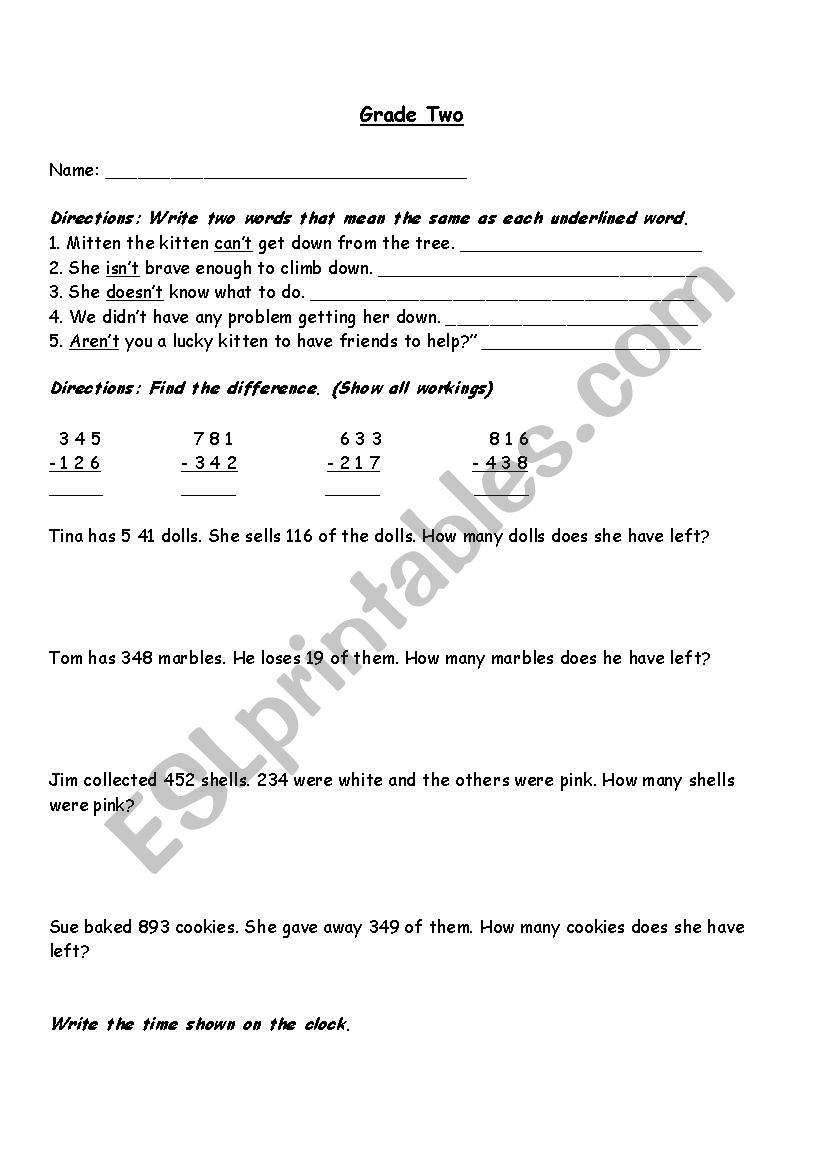 homework worksheet