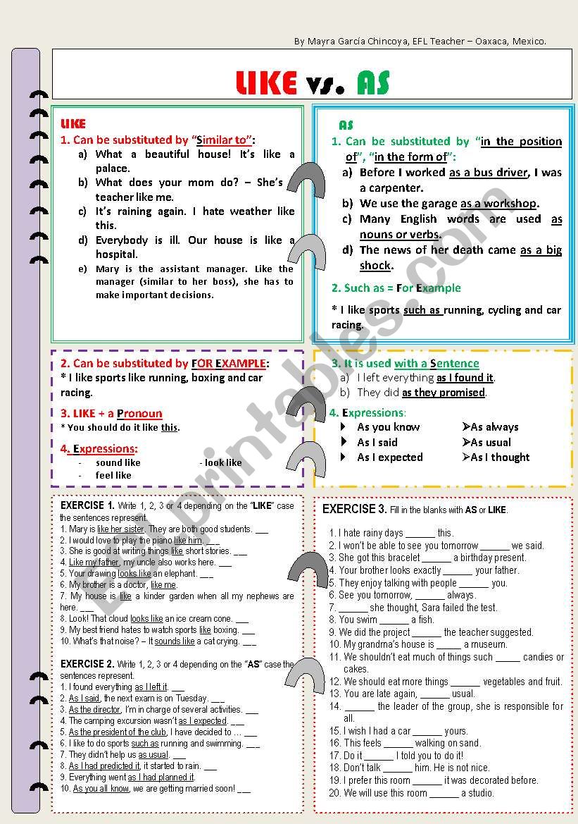 Uses of AS and LIKE worksheet