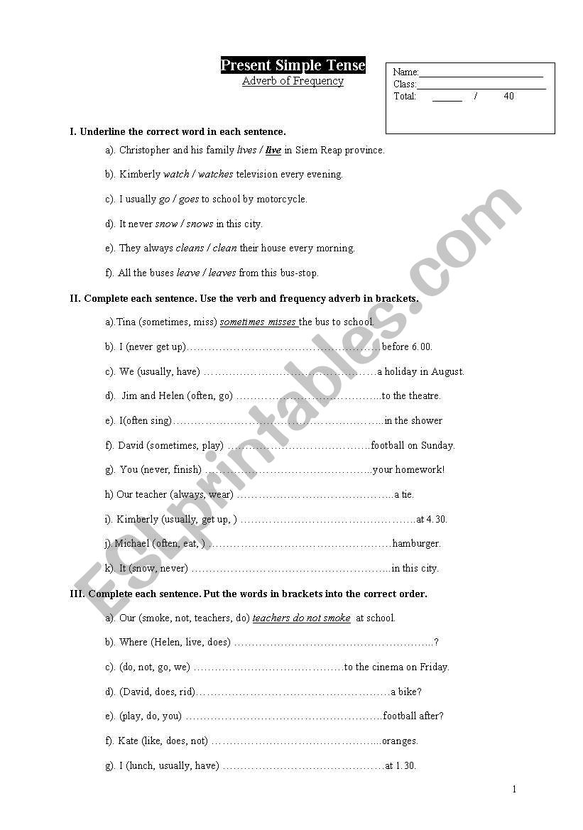 present simple tense worksheet