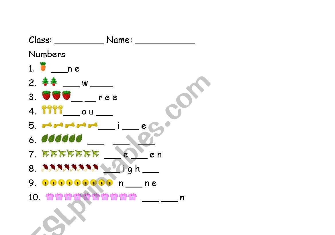 numbers worksheet