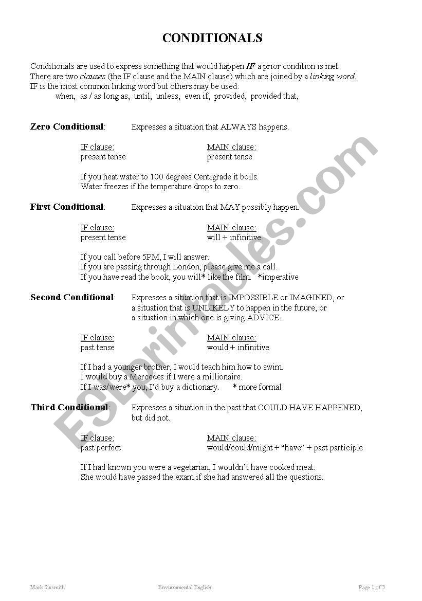 Conditionals worksheet