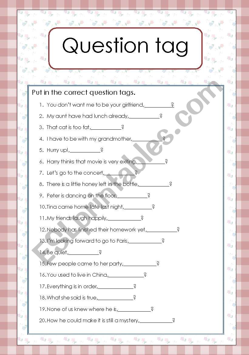 Question tag worksheet