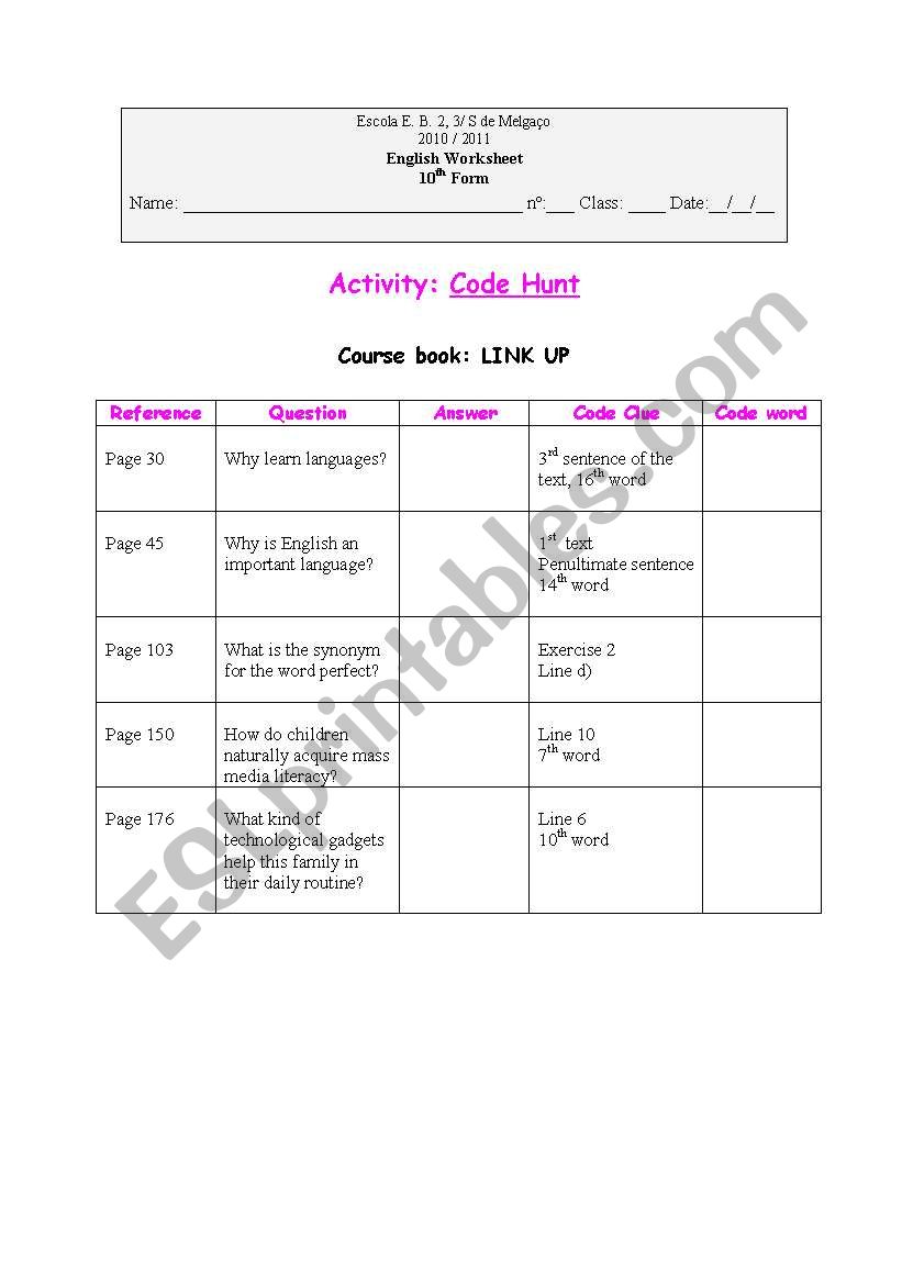 Code Hunt worksheet