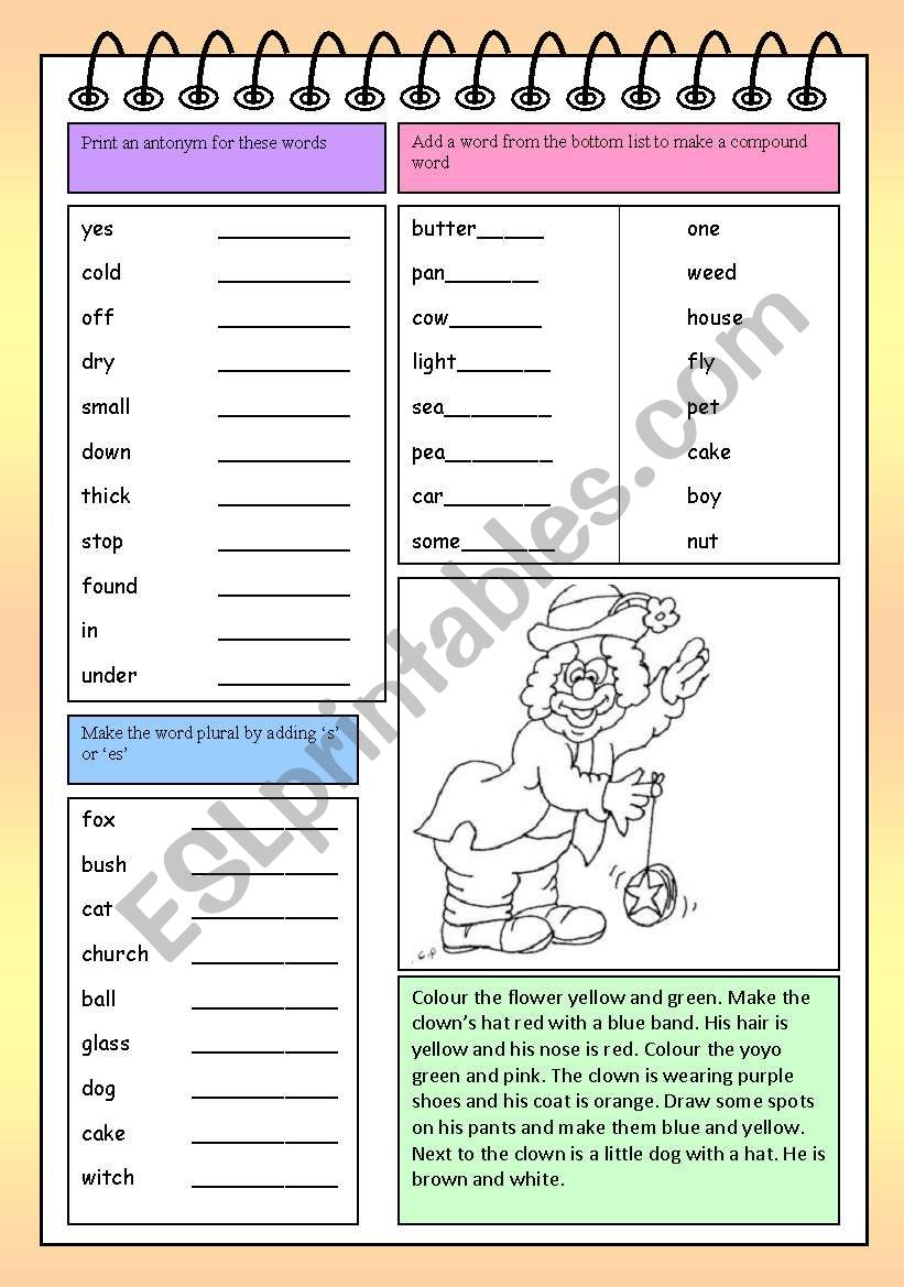 Clowns worksheet