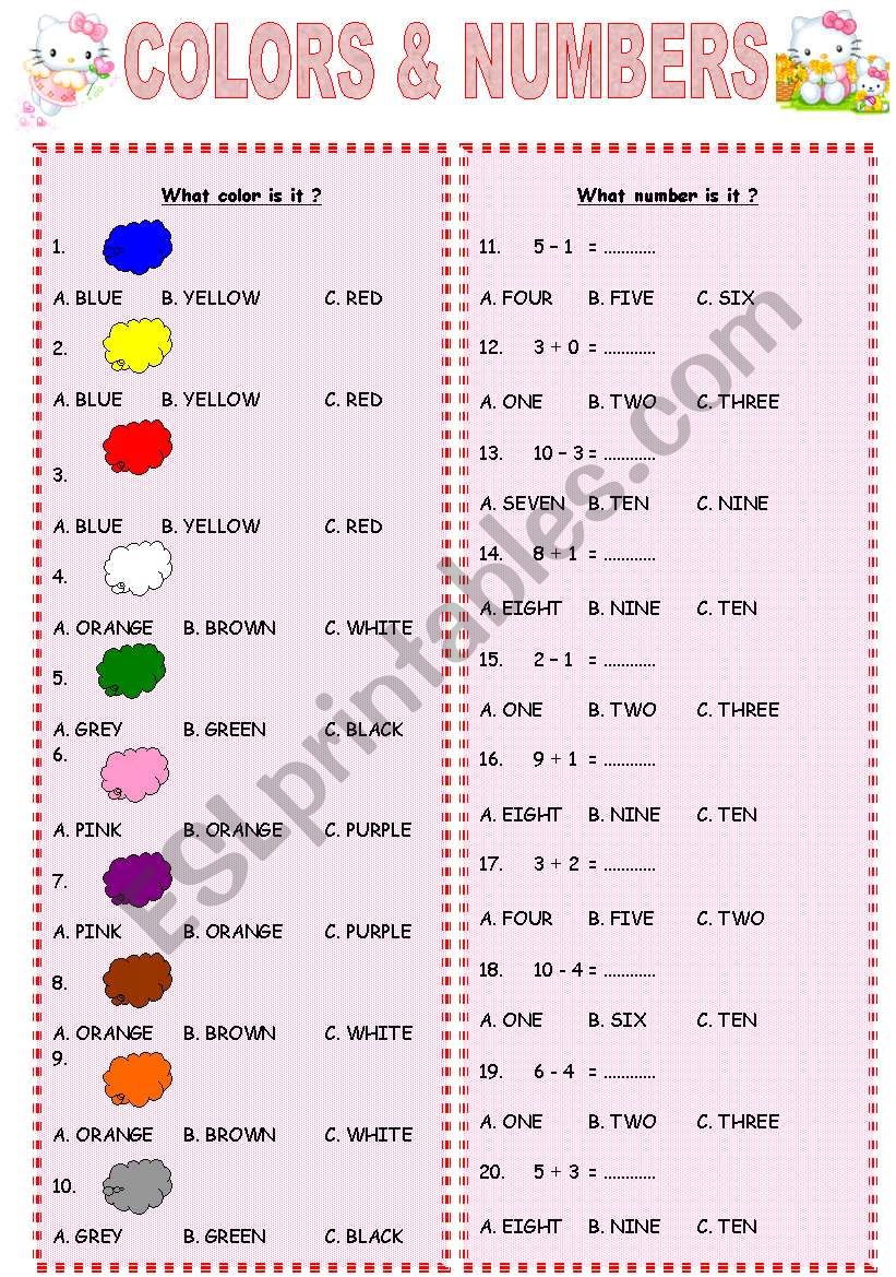colors & numbers ( TEST ) worksheet