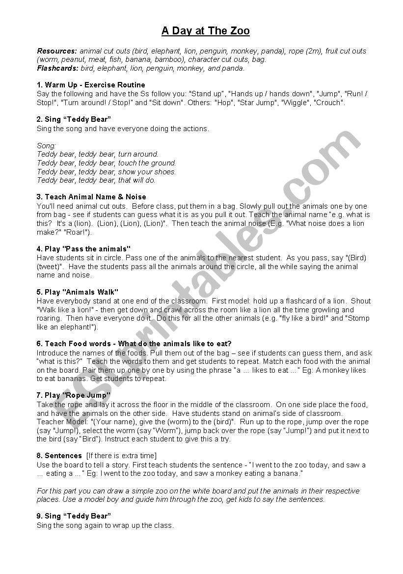 A Day at The Zoo worksheet
