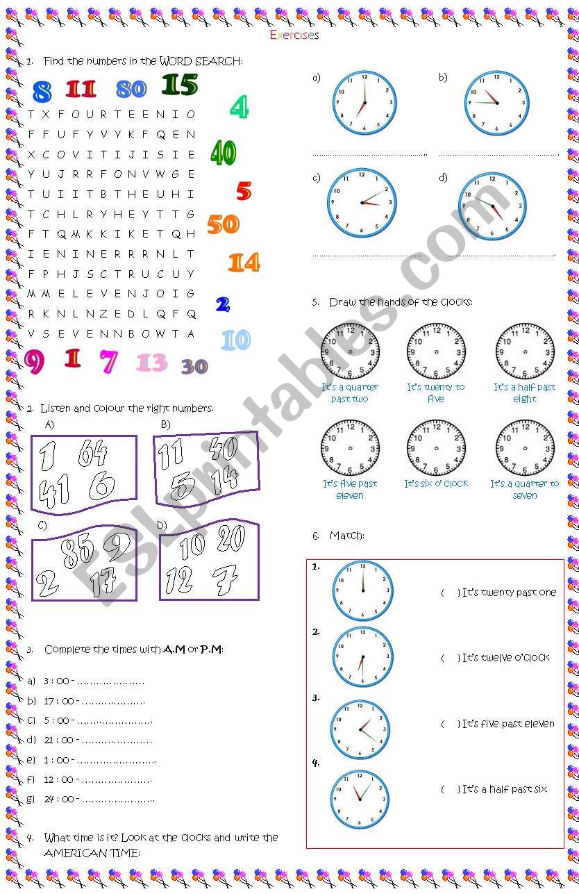 Number and time worksheet