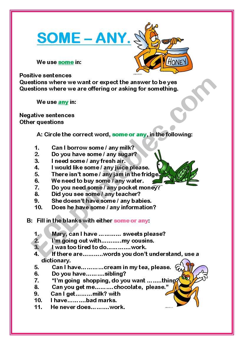 Quantifiers: Some & any worksheet