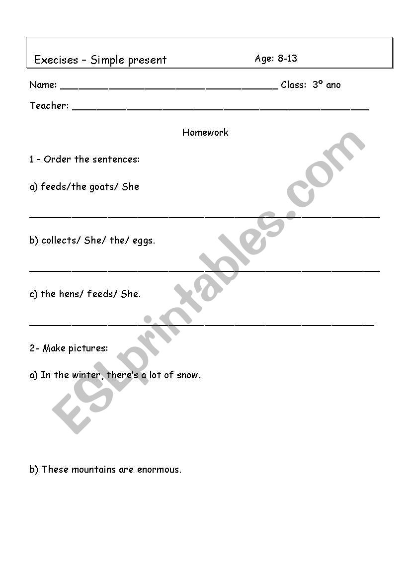 Execise Simple present worksheet
