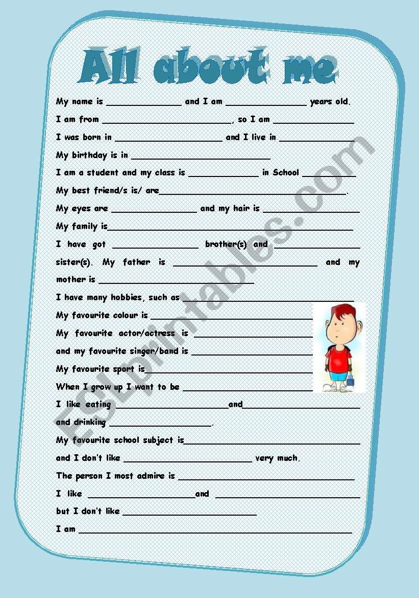 all about me  worksheet