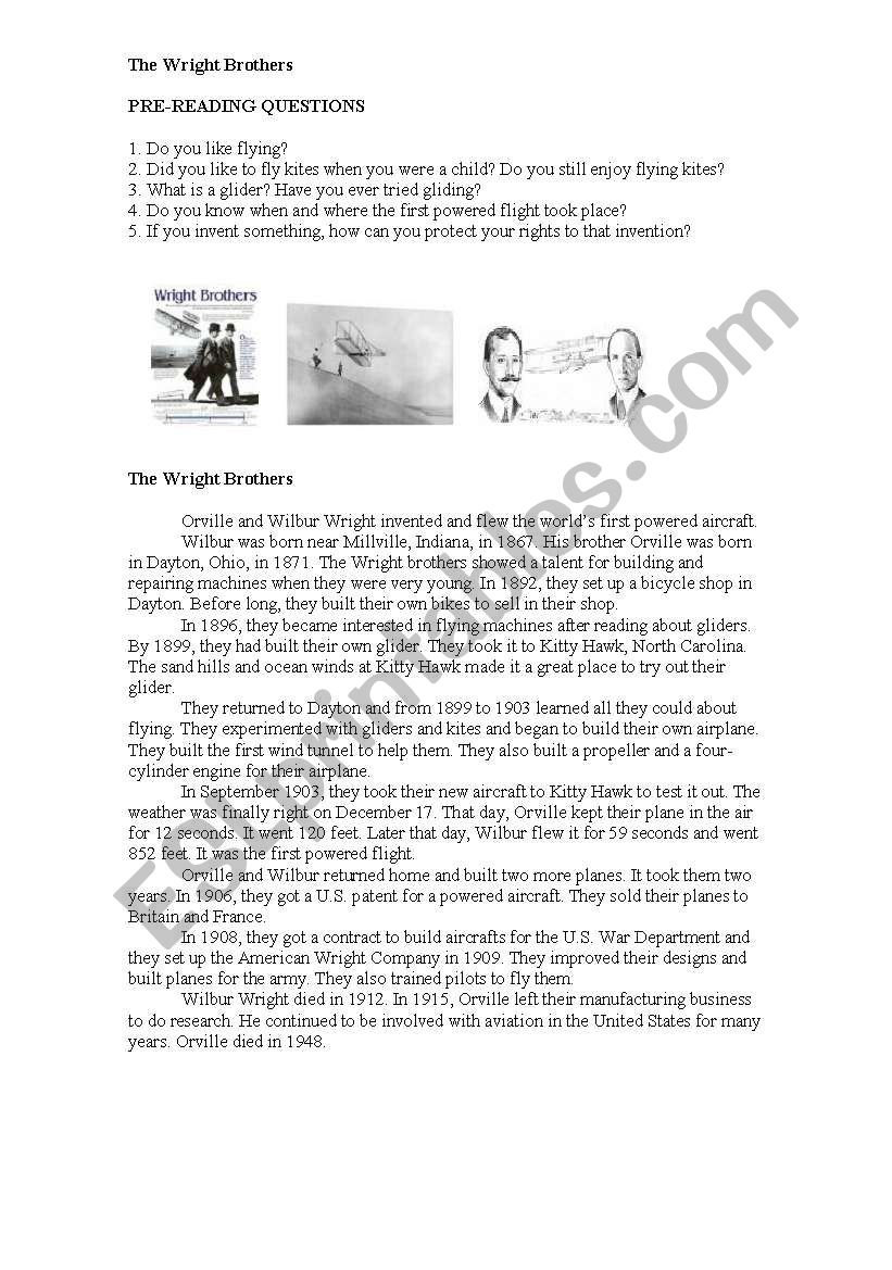 The Wright Brothers  worksheet