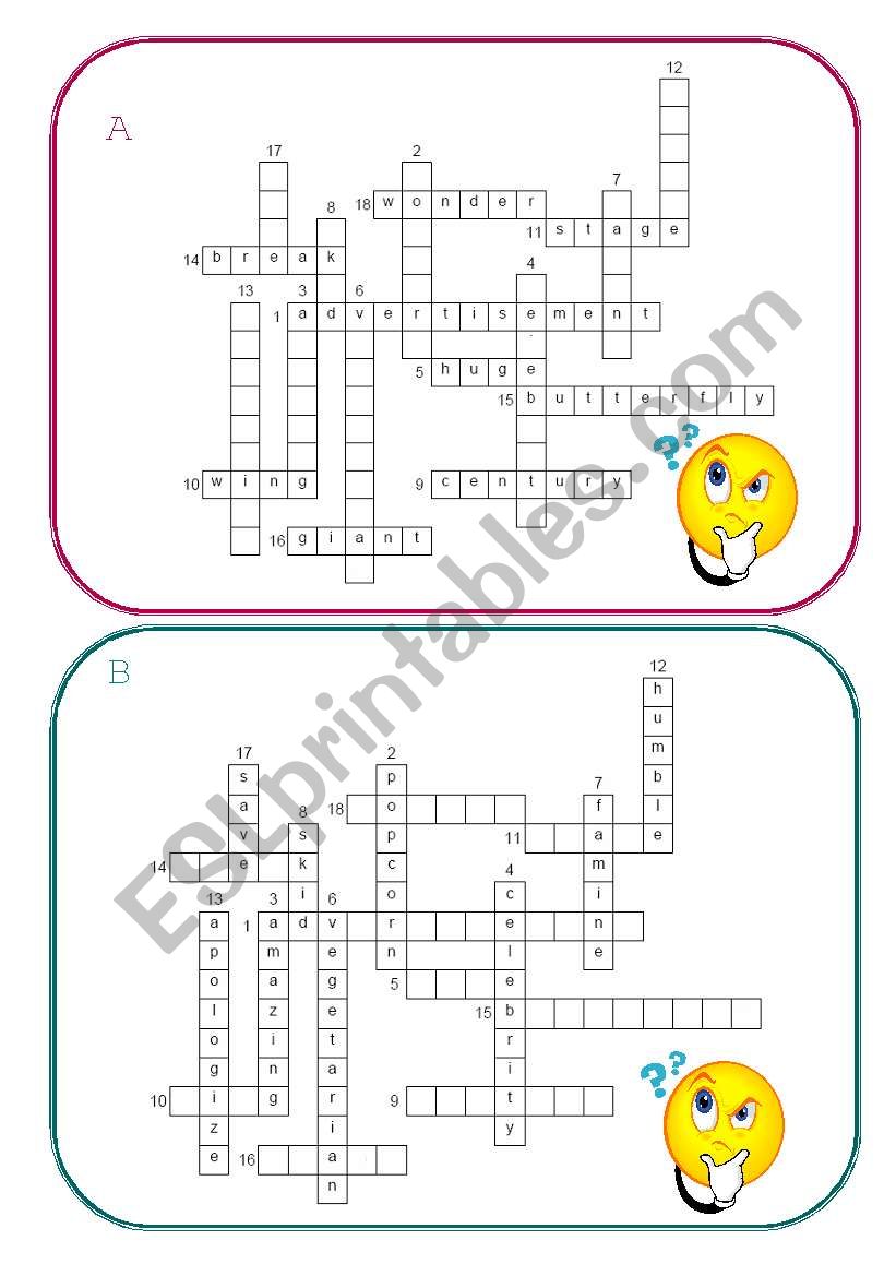 Half crossword - pairwork sheet