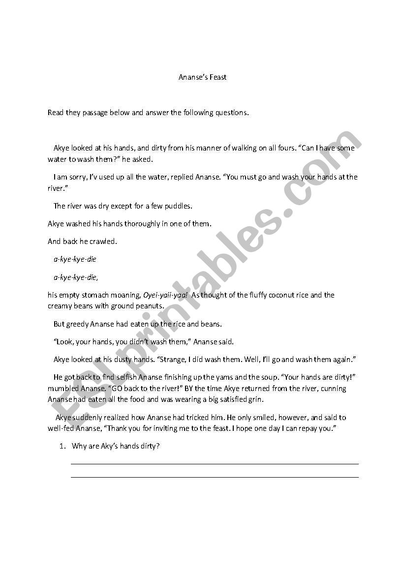 Ananses Feast worksheet