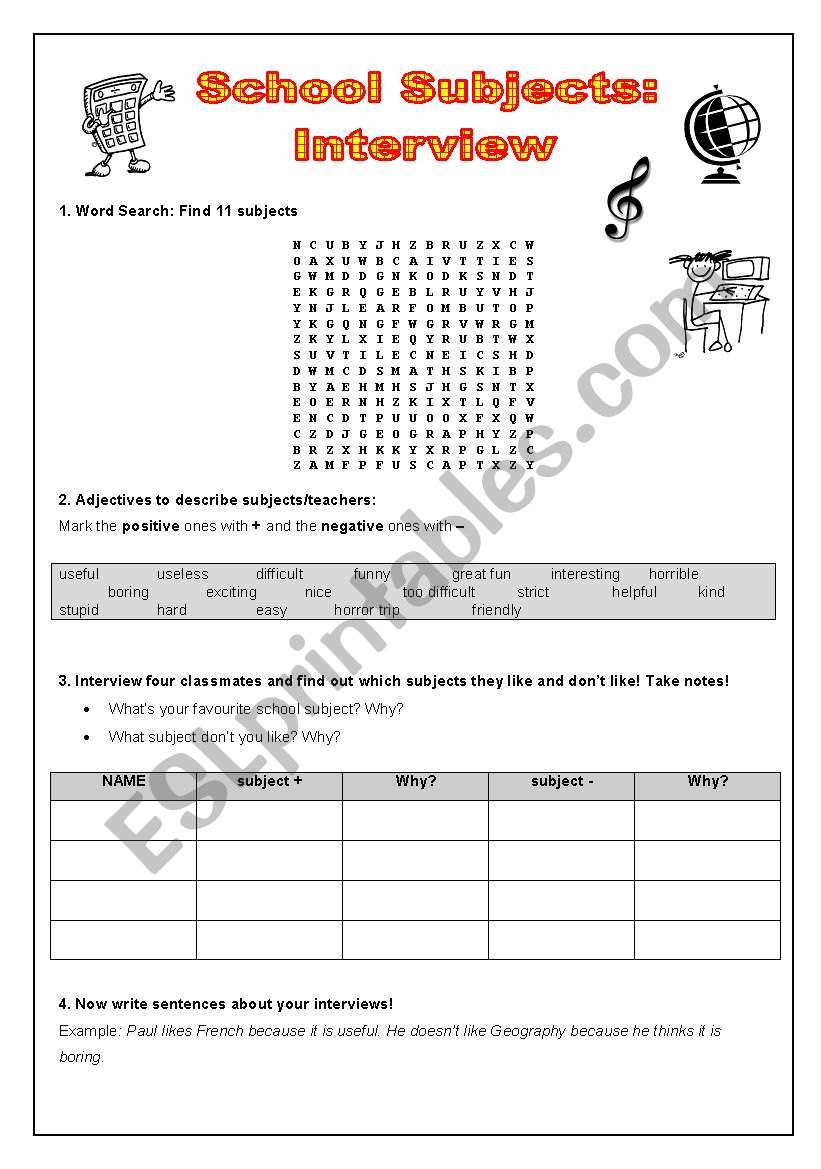 School Subjects worksheet