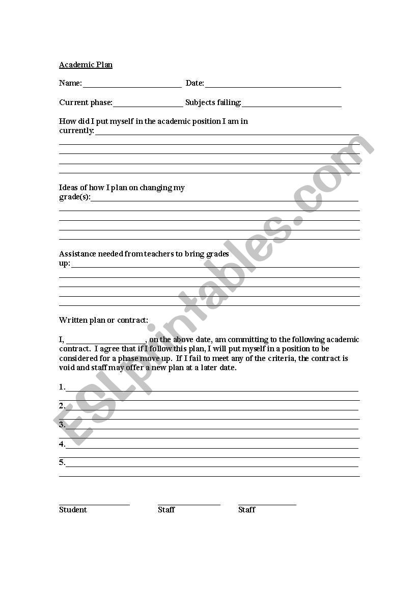 Academic Plan worksheet