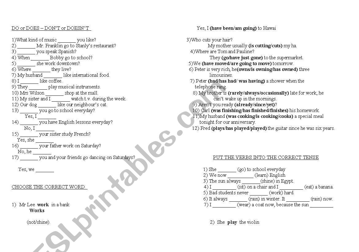 present simple - do or does? worksheet