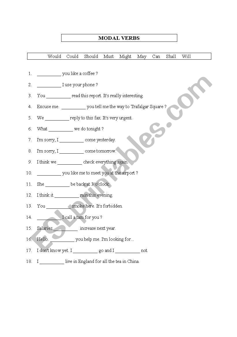 modal verb exercise worksheet