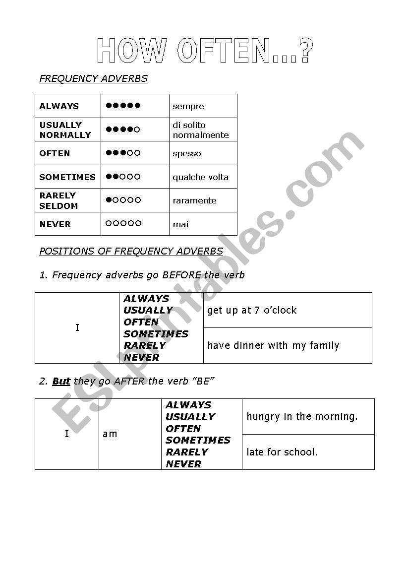 Frequency adverbs and expressions of frequency