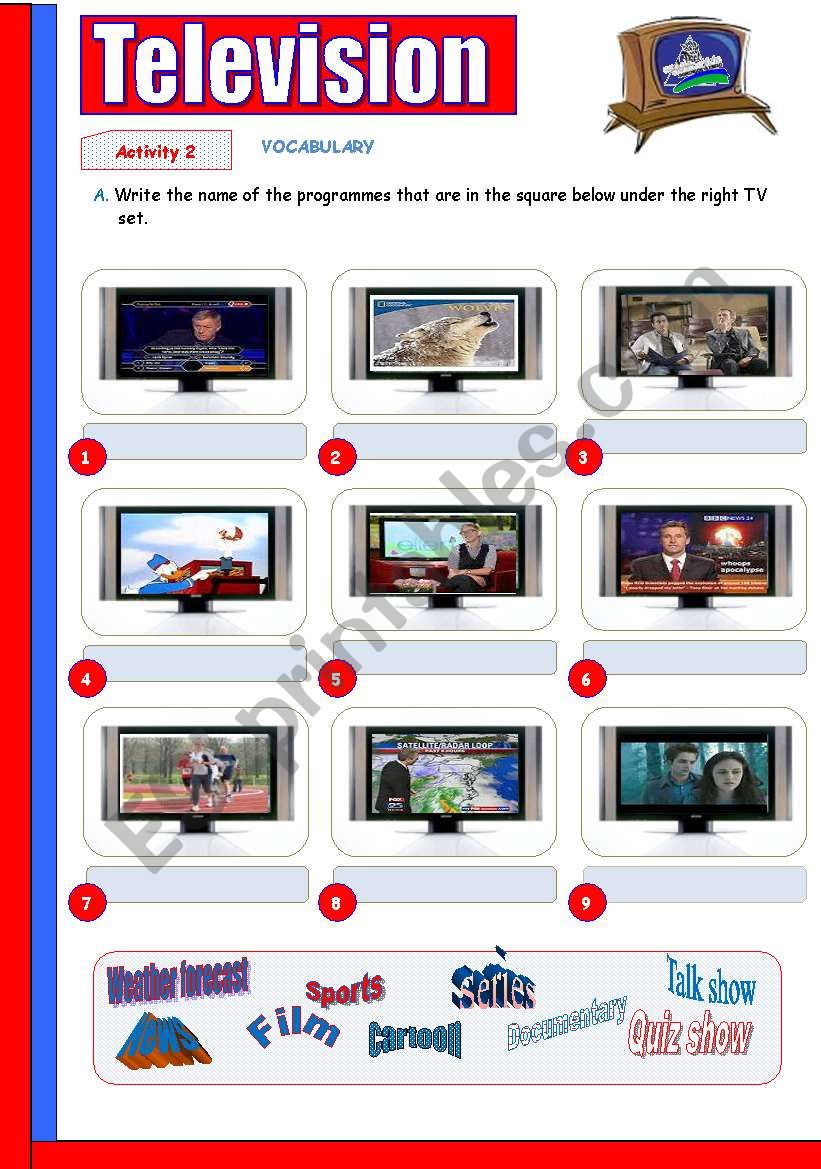 Televison - vocabulary worksheet