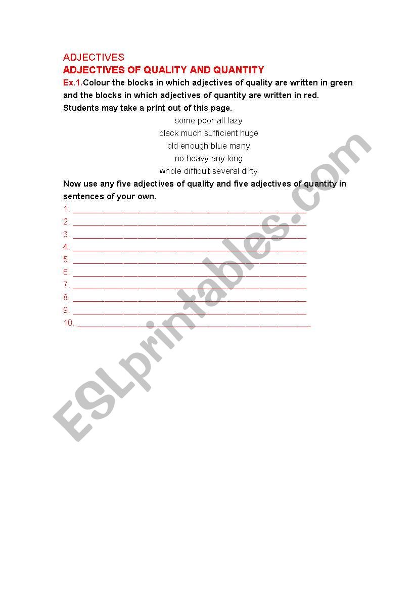 ADJECTIVES worksheet