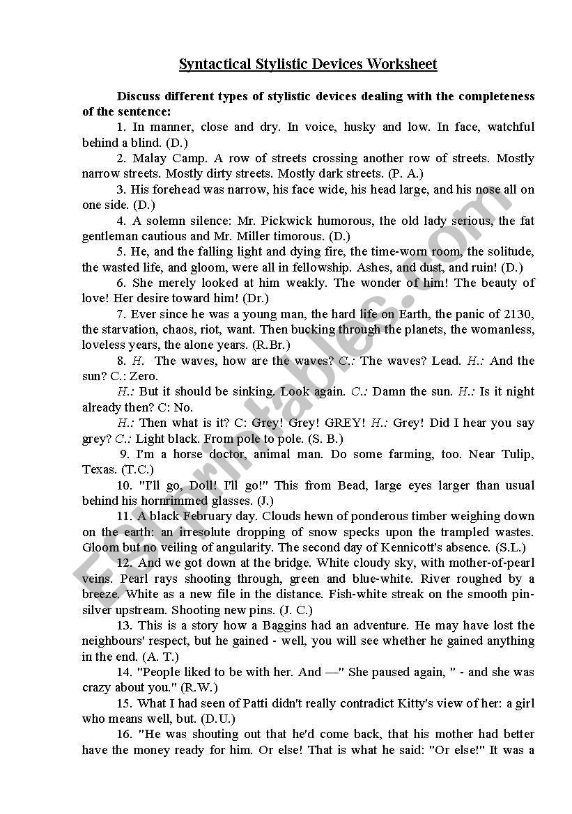 Syntactical Stylistic Devices Test