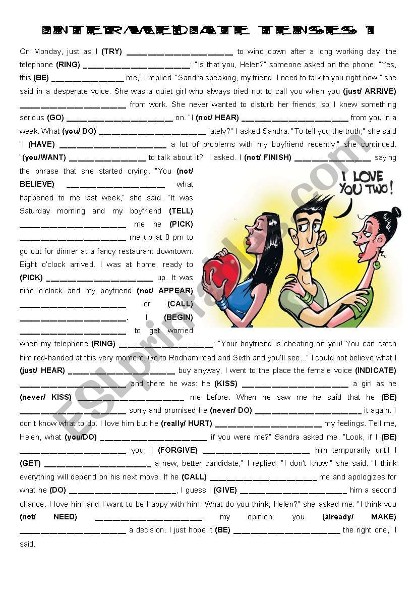 Intermediate Tenses 1- w/key worksheet