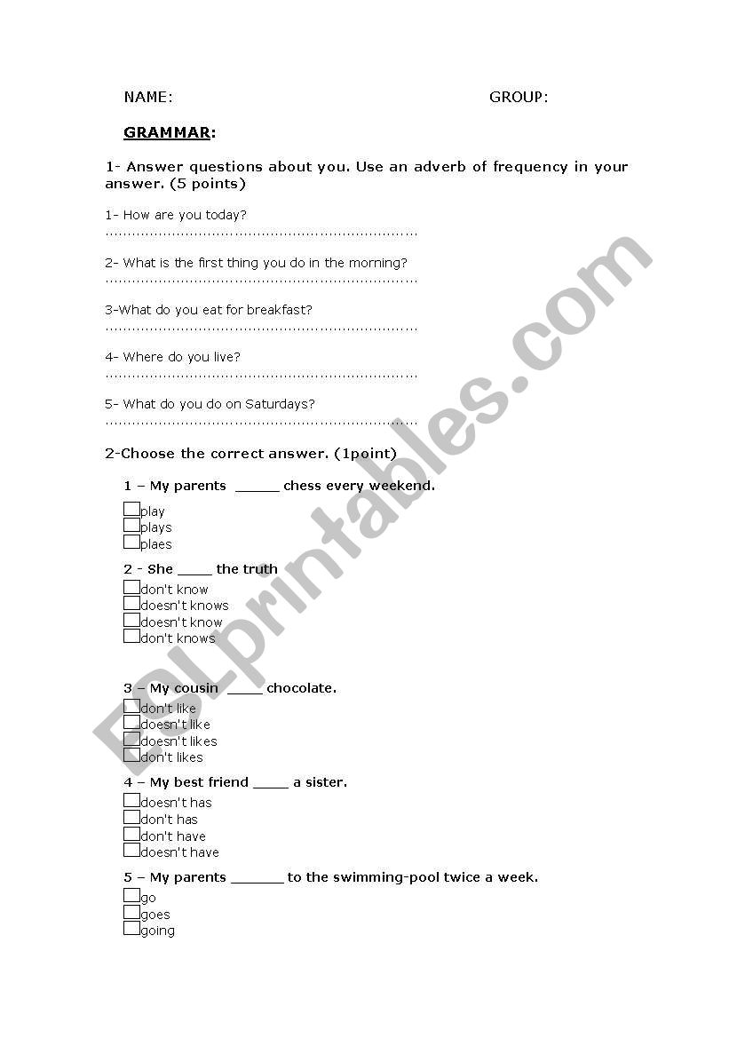 PRESENT SIMPLE worksheet