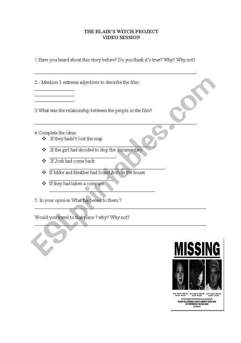 the blair witch project film  worksheet