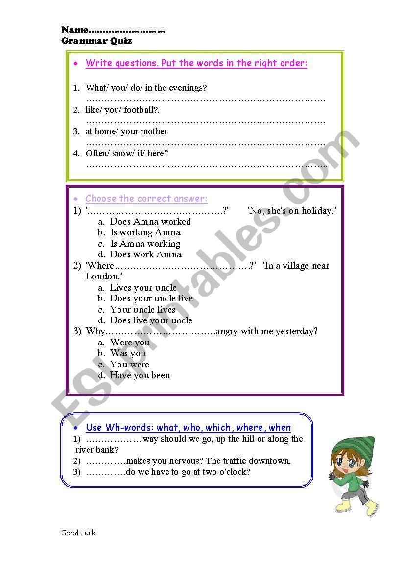 grammar quiz worksheet