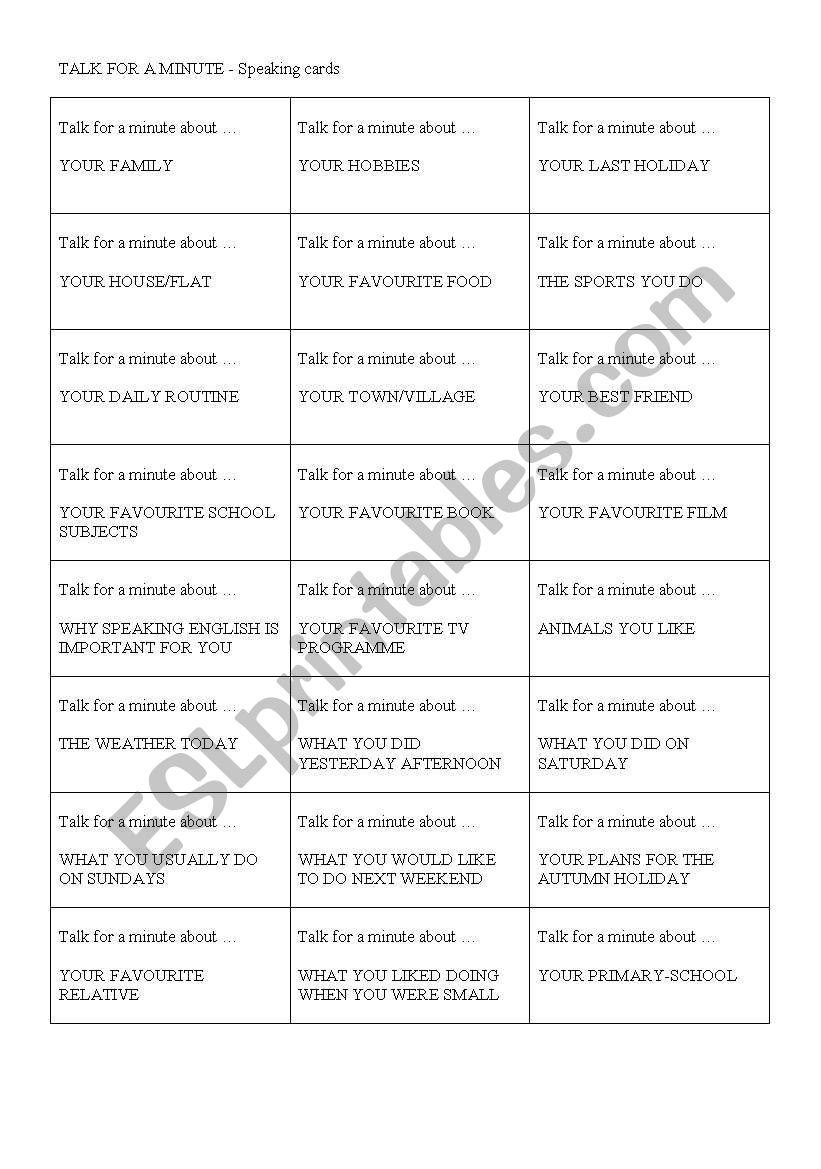 Talk for a Minute worksheet