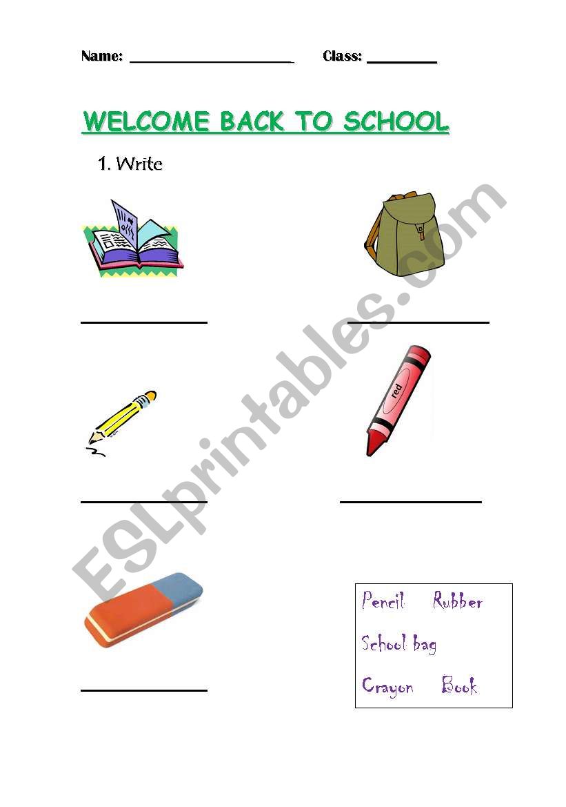 Welcome back to school worksheet