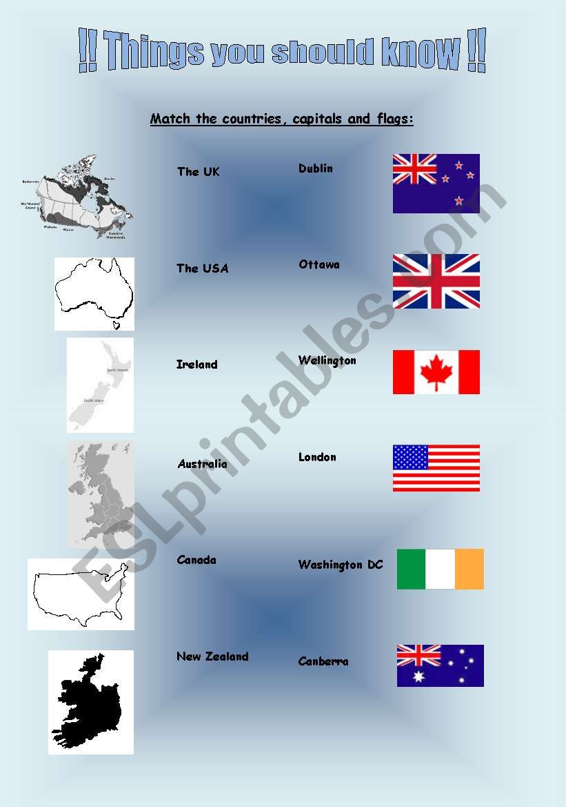 English speaking countries worksheet