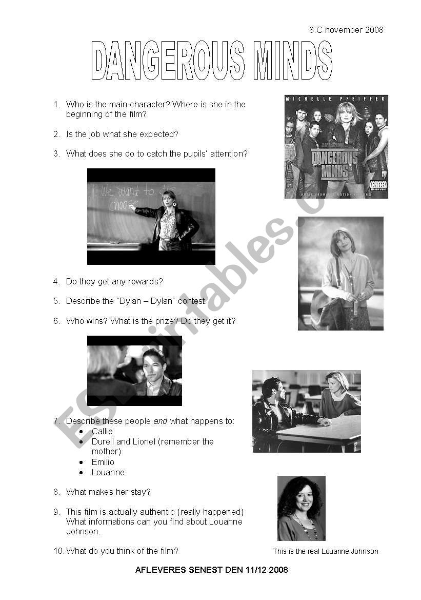 Questions: Dangerous Minds worksheet