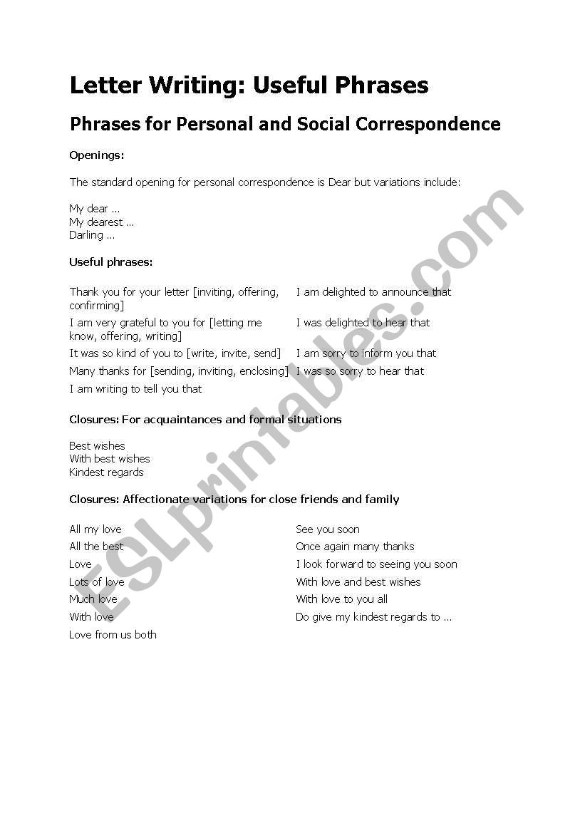 Letter Writing - Useful Phrases