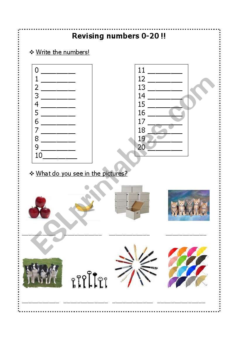 Revising 0-20 worksheet