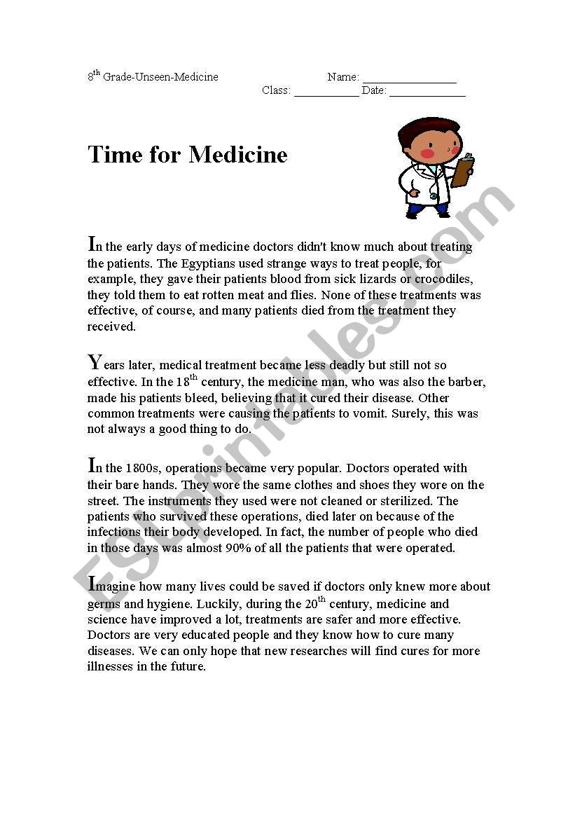 Time for Medicine worksheet