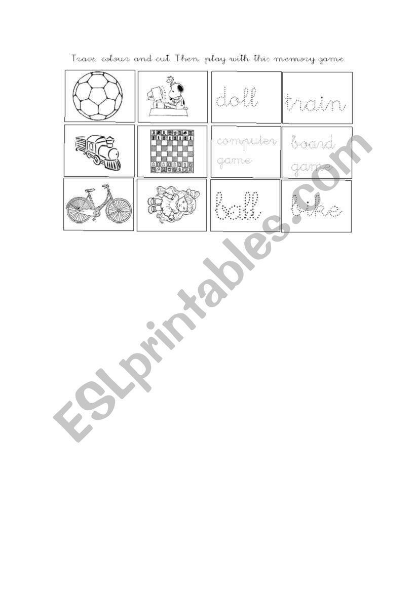 Toys memory game worksheet
