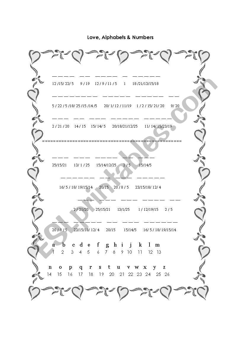 Valentines activity worksheet