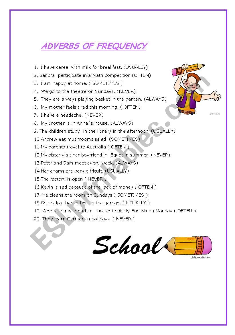 Adverbs of frequency worksheet