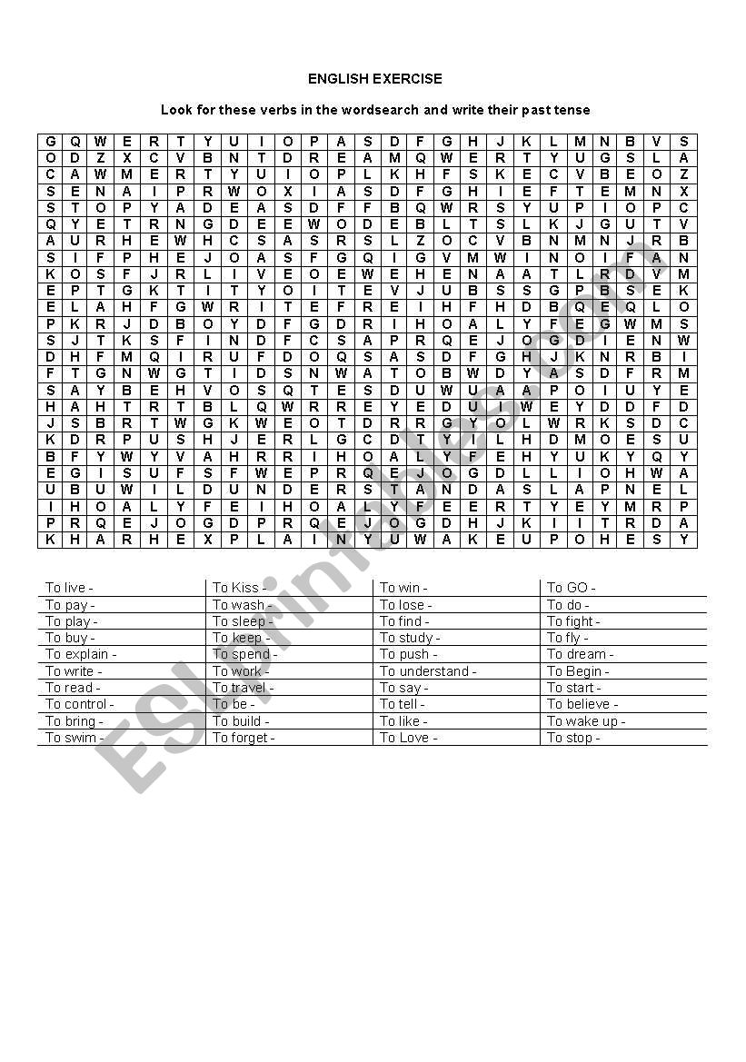 WORDSEARCH VERBS - SIMPLE PAST