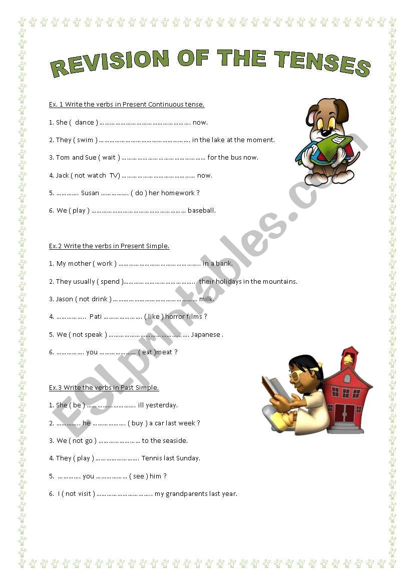 revision of the tenses worksheet