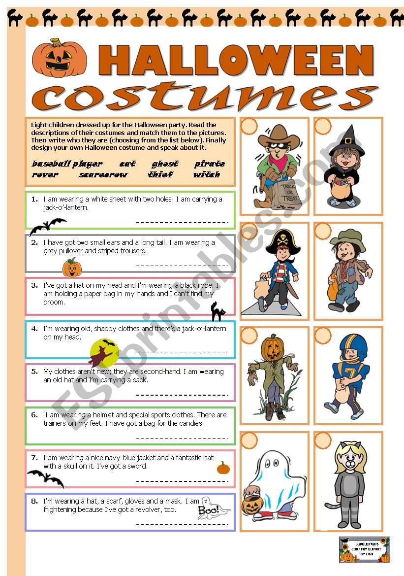 Halloween costumes worksheet