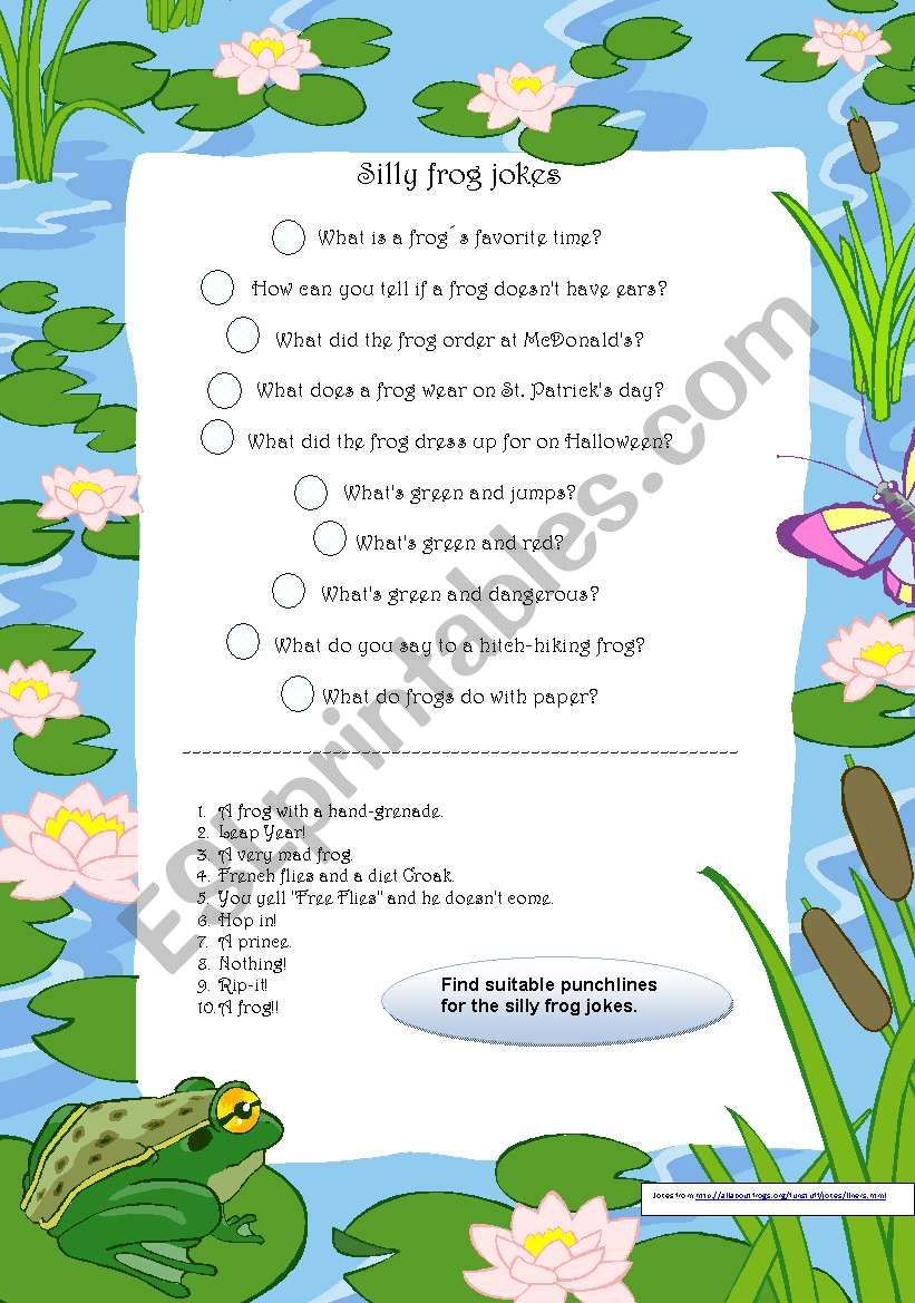 Silly frog jokes worksheet