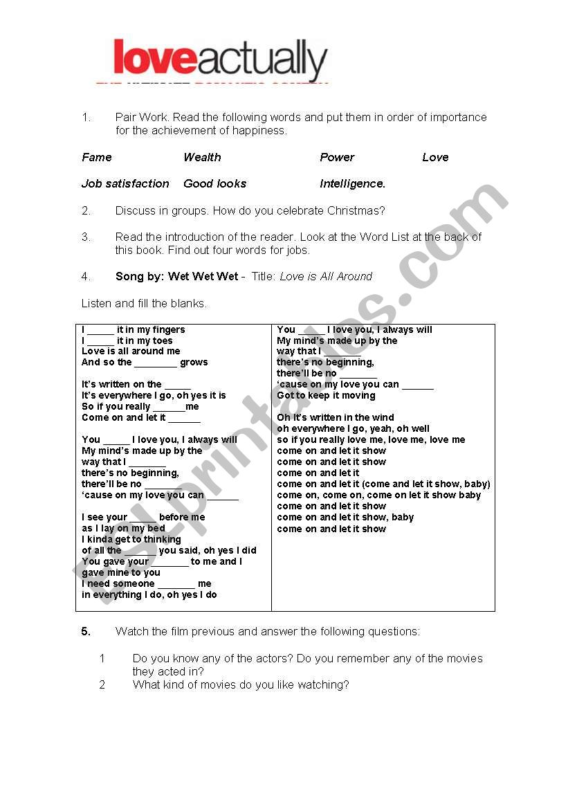 love actually worksheet
