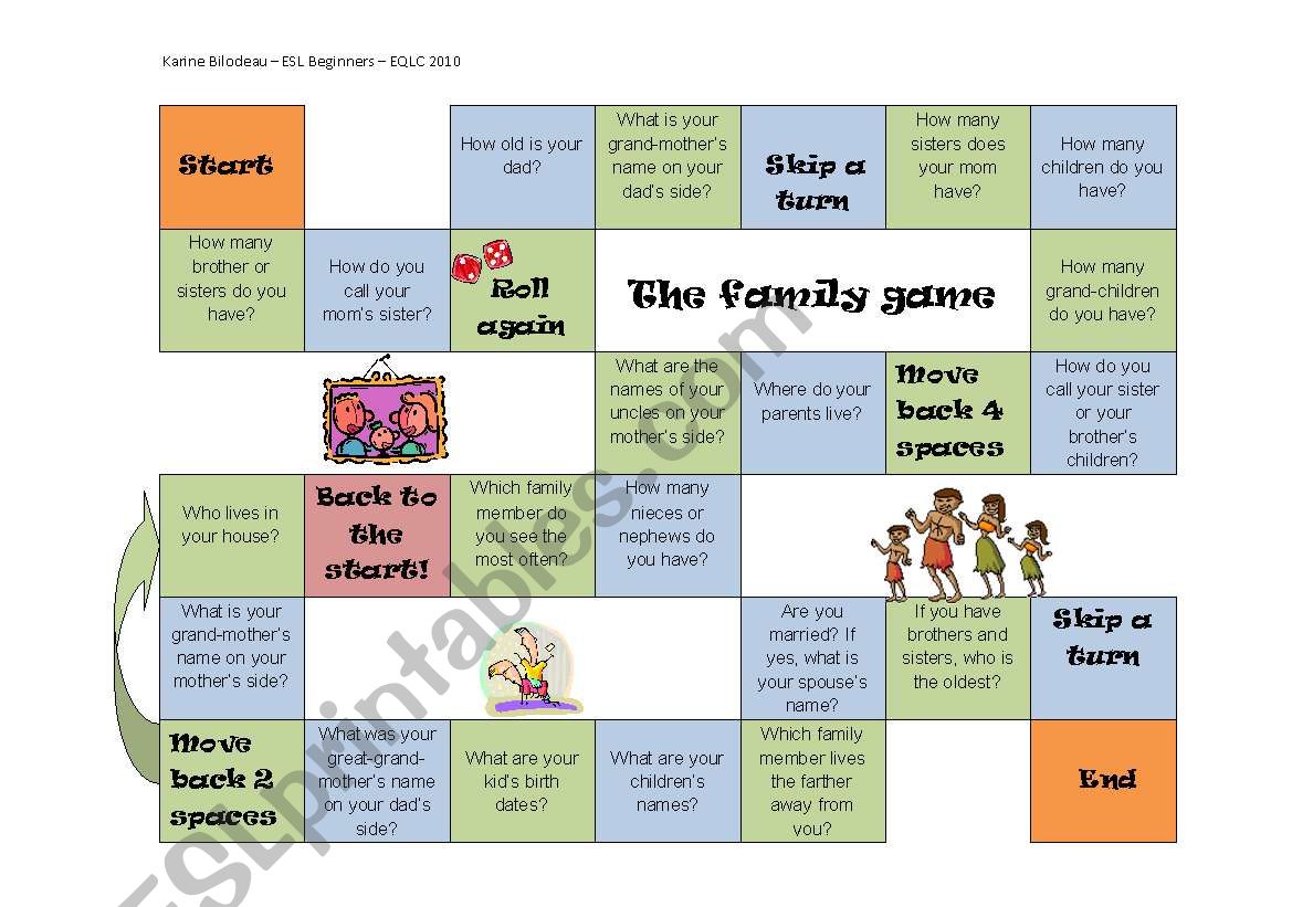 Board game - Family members worksheet